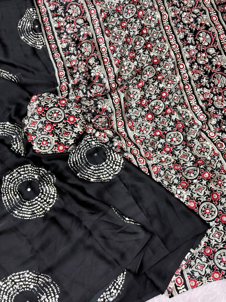 Ajrakh Mirror Work Saree