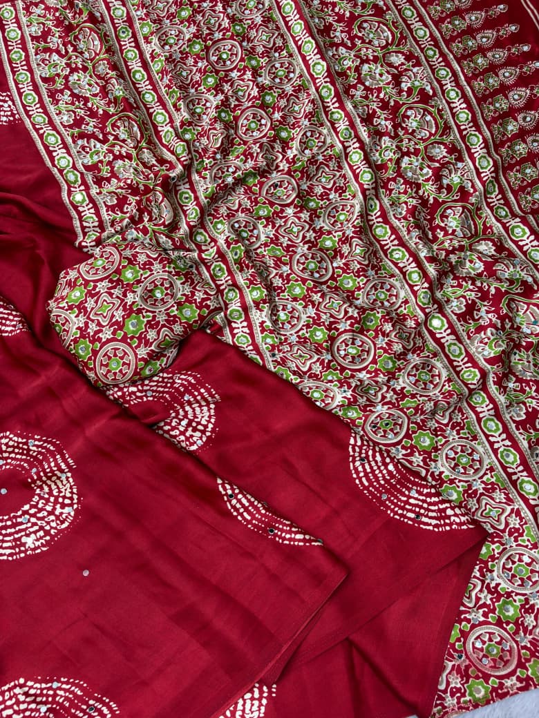 Ajrakh Mirror Work Saree