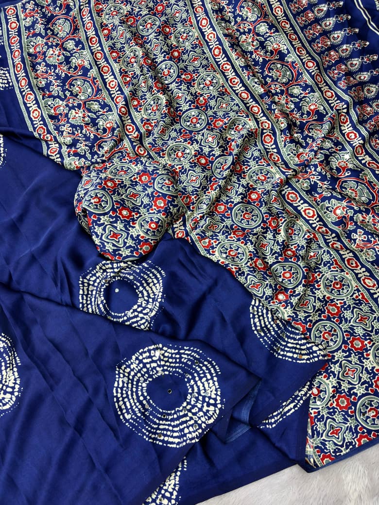 Ajrakh Mirror Work Saree