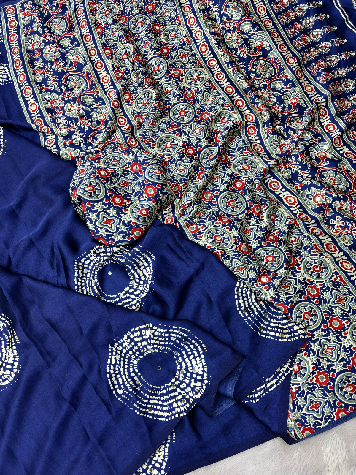 Ajrakh Mirror Work Saree