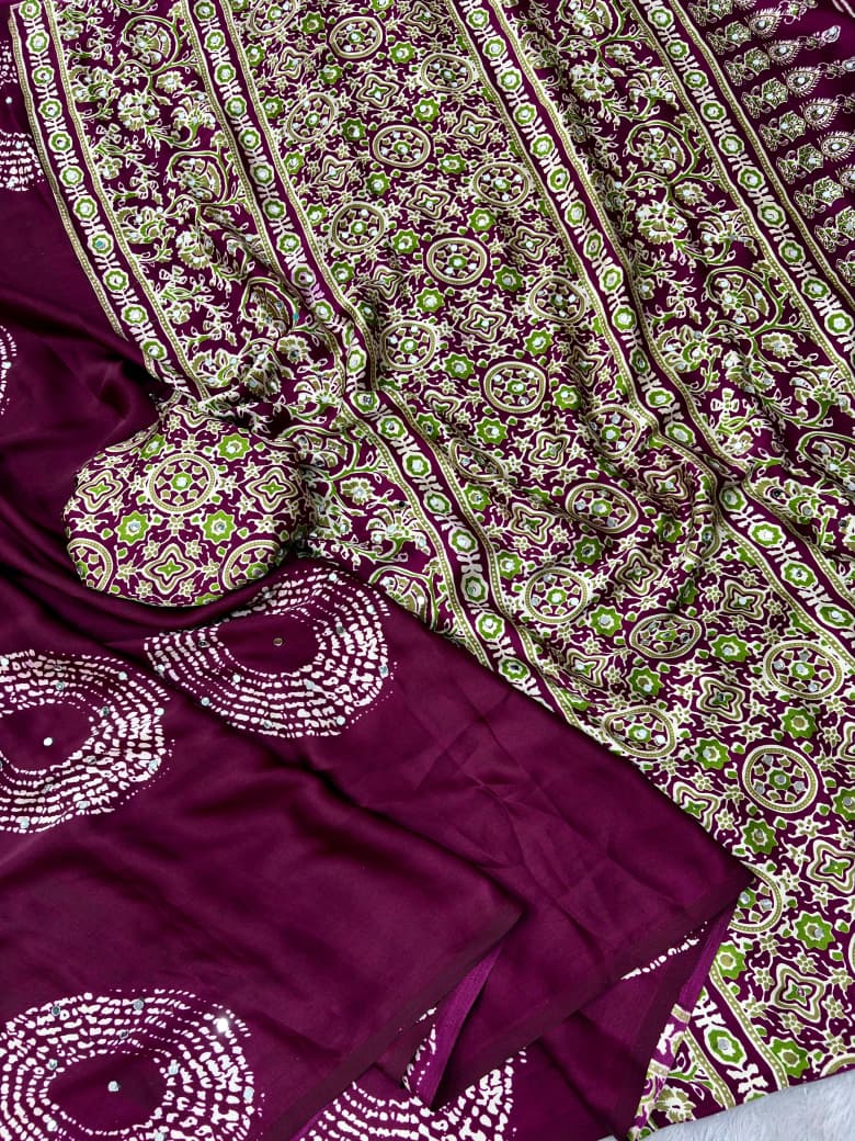 Ajrakh Mirror Work Saree