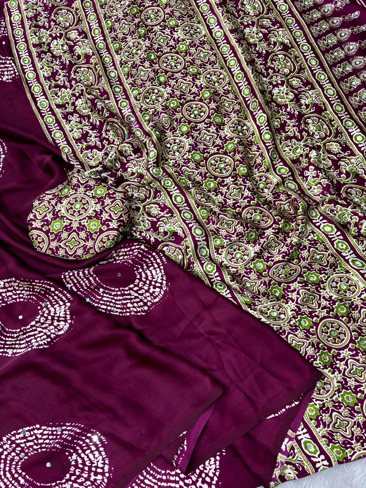 Ajrakh Mirror Work Saree