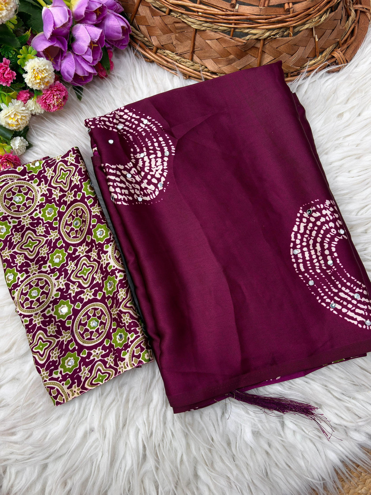 Ajrakh Mirror Work Saree