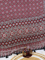 Ajrakh Mirror Work Saree with Real Mirror Work