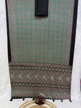 Ajrakh Mirror Work Saree with Real Mirror Work