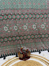 Ajrakh Mirror Work Saree with Real Mirror Work