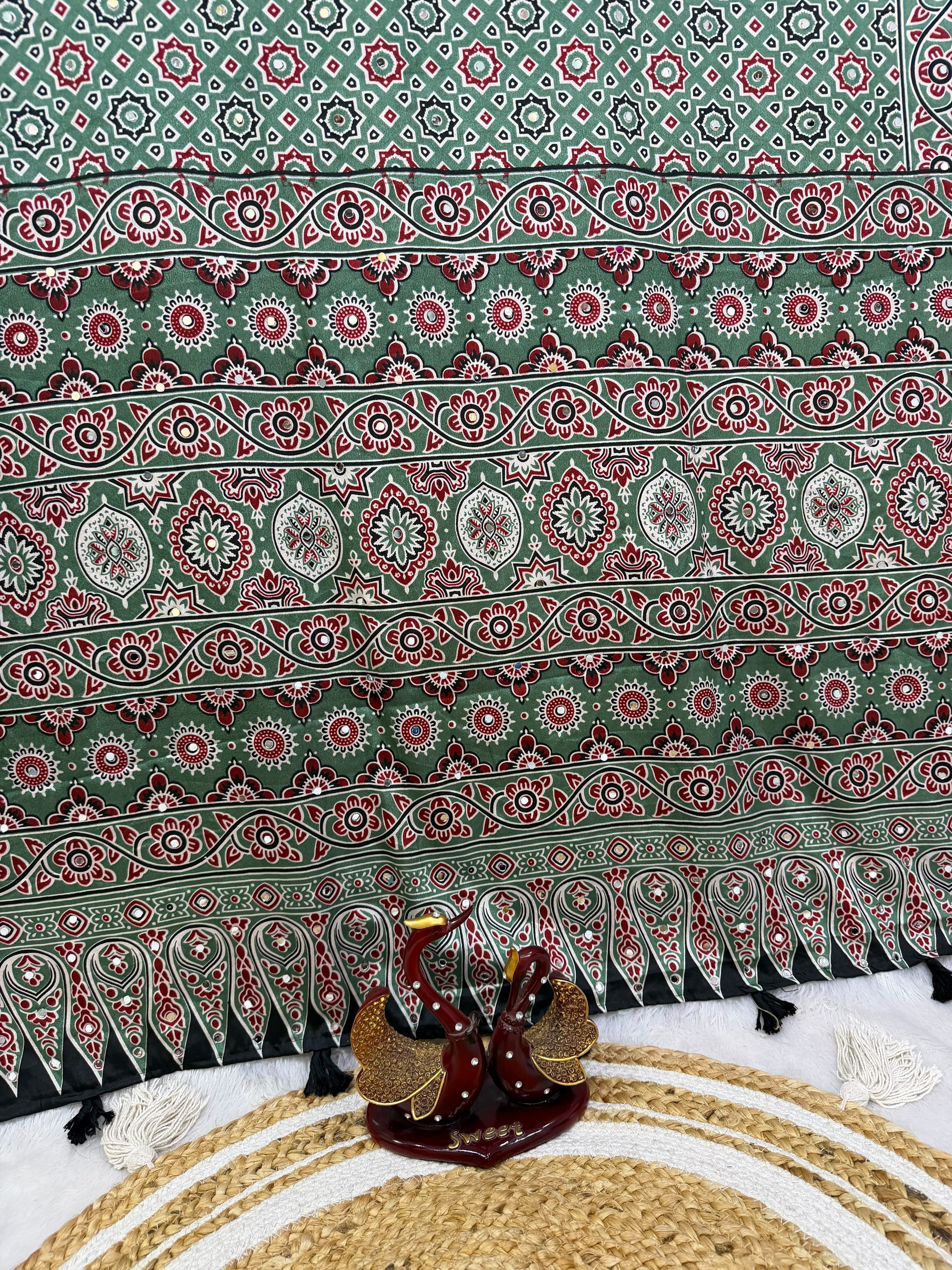 Ajrakh Mirror Work Saree with Real Mirror Work