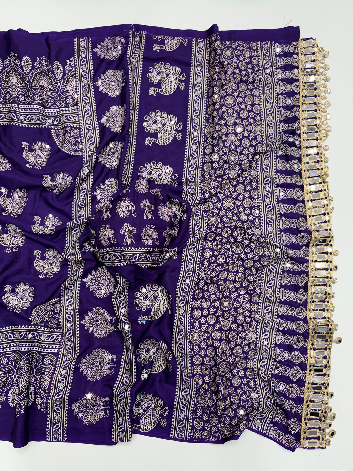 Ajrakh Mirror Saree with Mirror Patta