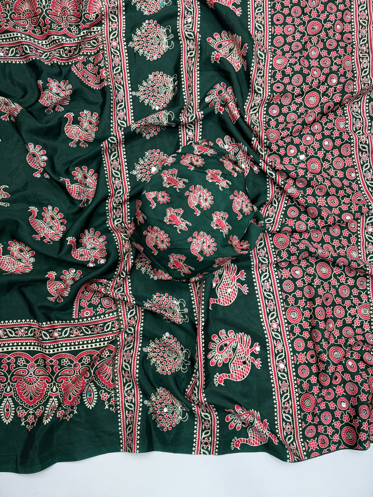 Ajrakh Mirror Saree with Mirror Patta