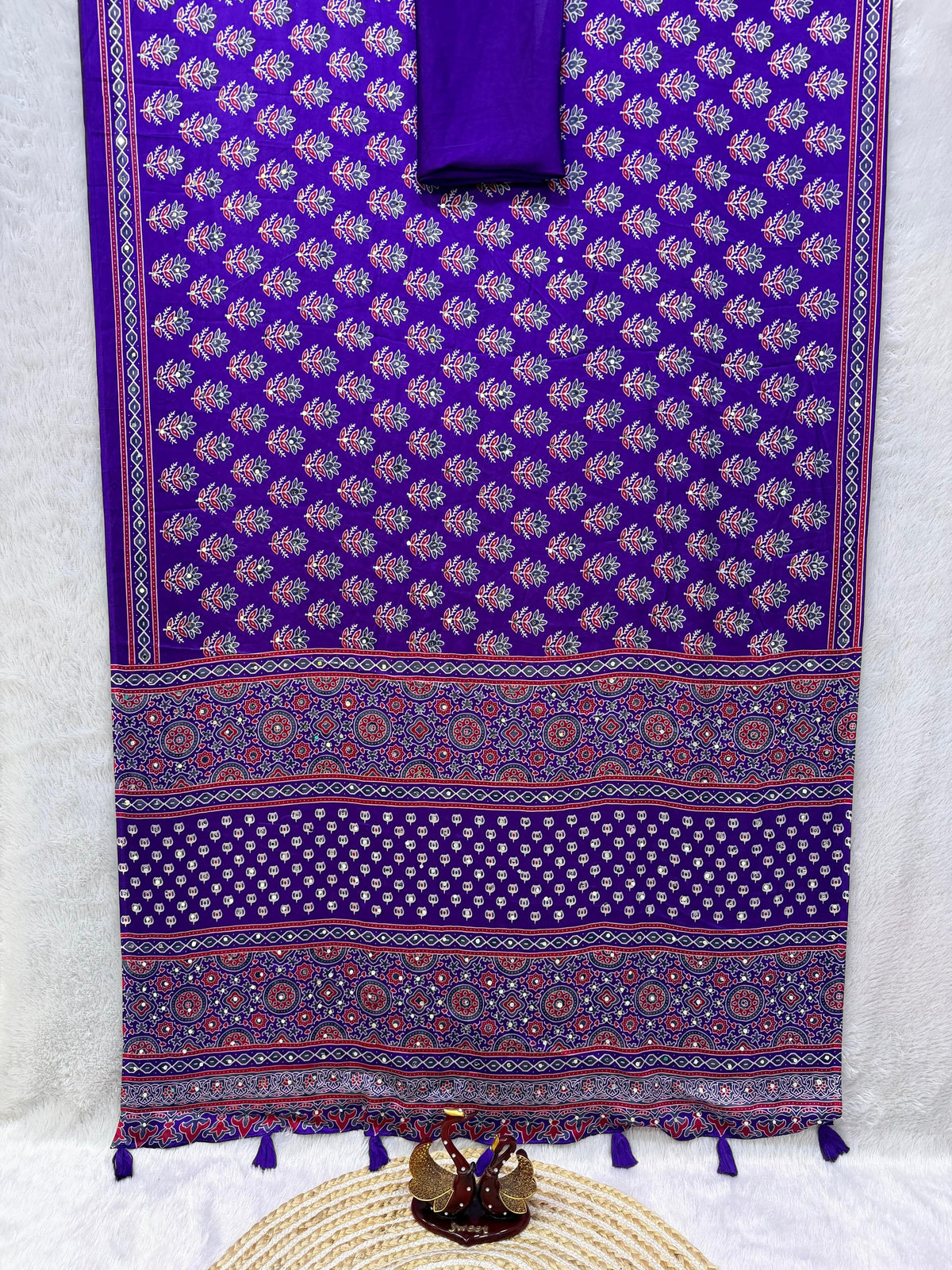 Ajrakh Mirror Work Saree with Real Mirror Work
