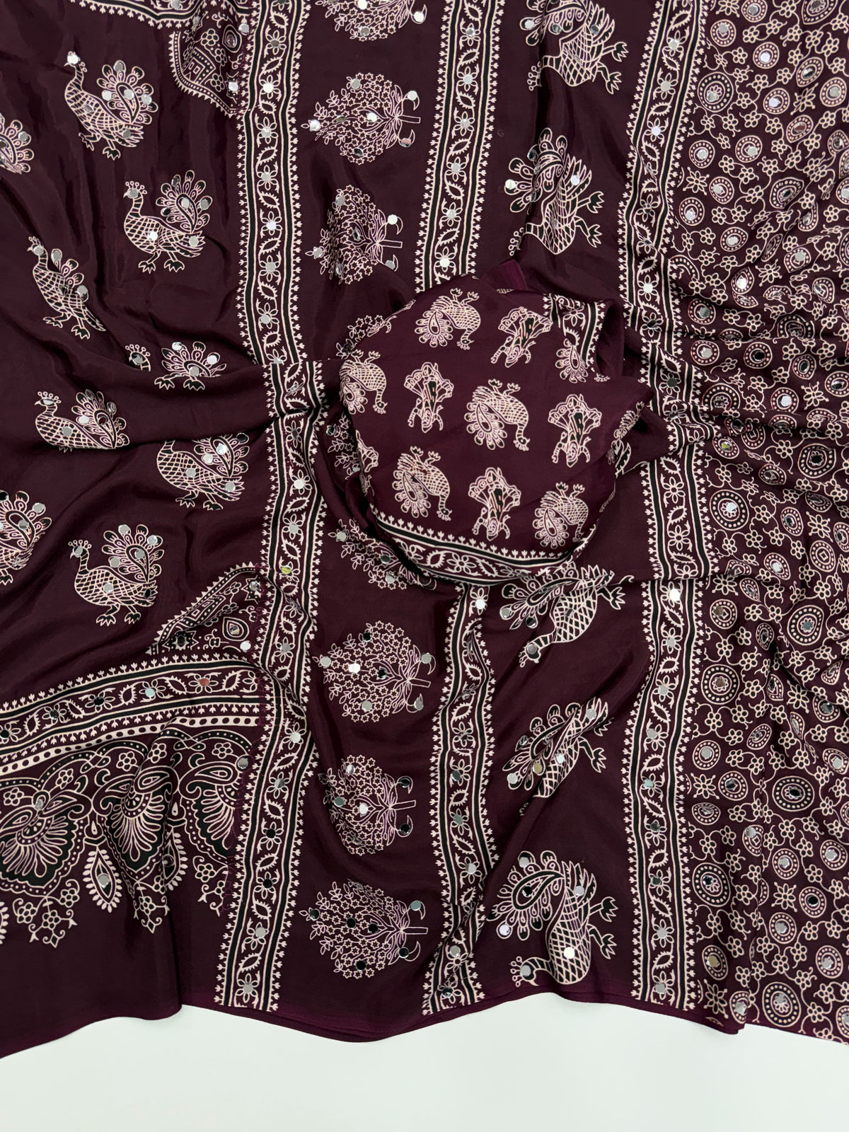 Ajrakh Mirror Saree with Mirror Patta