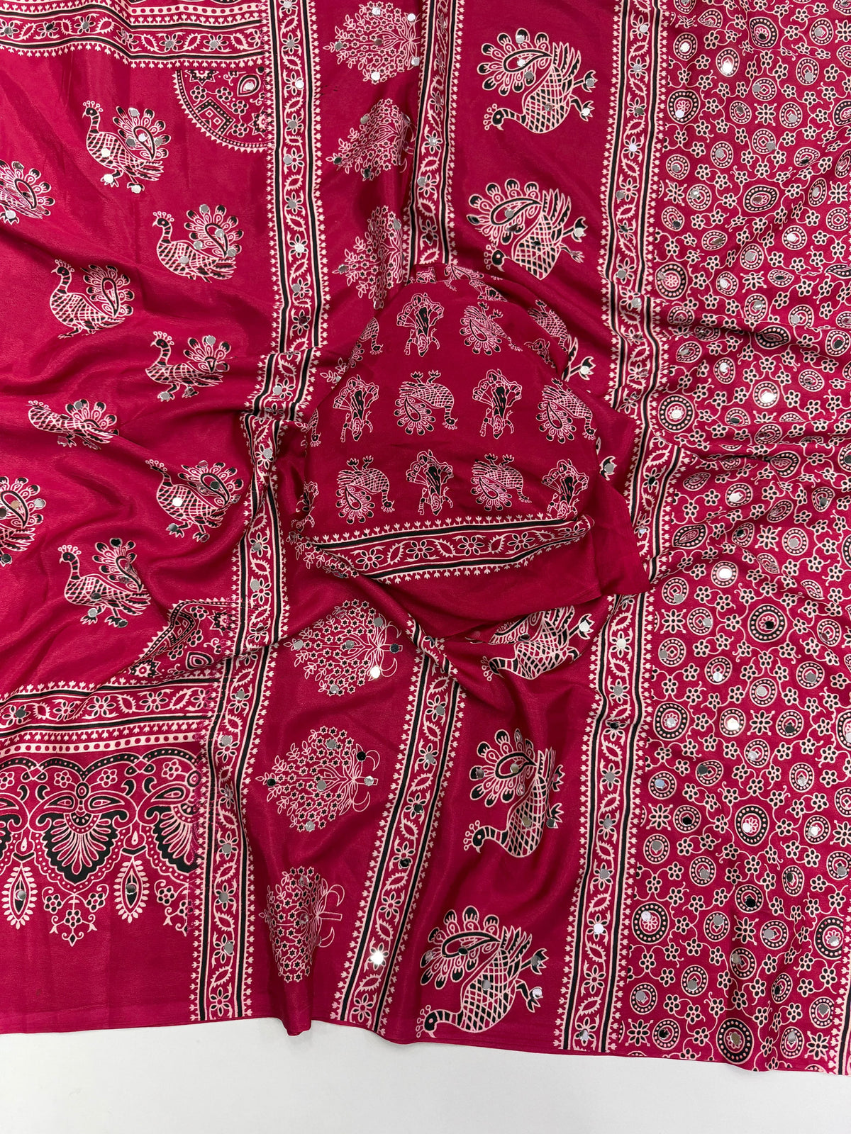 Ajrakh Mirror Saree with Mirror Patta
