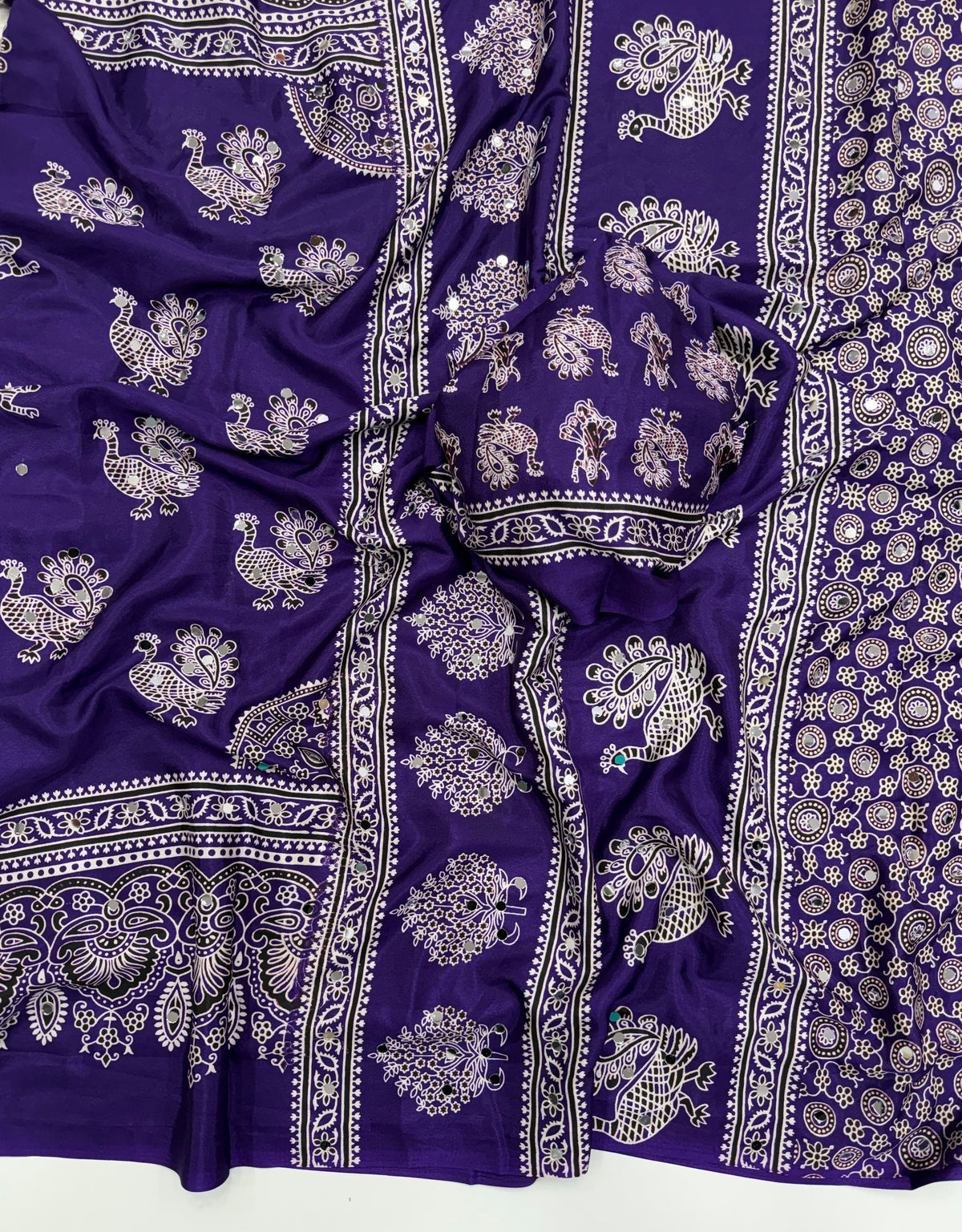 Ajrakh Mirror Saree with Mirror Patta