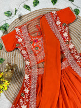 1 Minute Half Saree with Coat - Orange