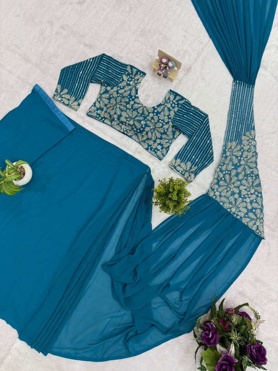 1 Minute Ready To Wear Saree - Premium Faux Georgette