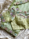 1 Minute Saree Ready To Wear - Space Silk - Pistachio Green