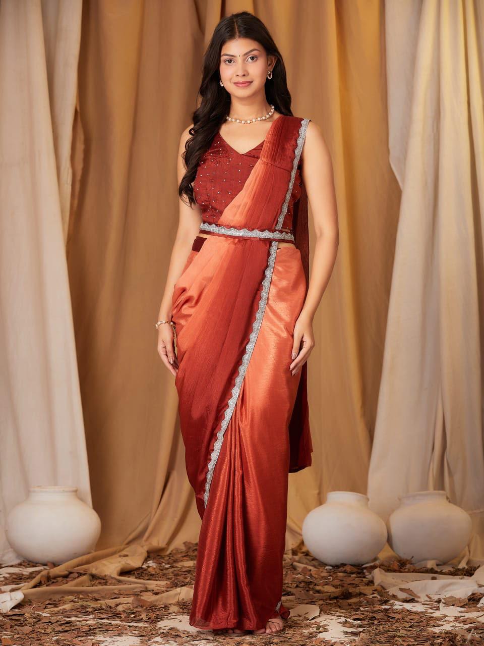 1 Minute Saree - Soft Pedding Chinon with Zardoshi Border