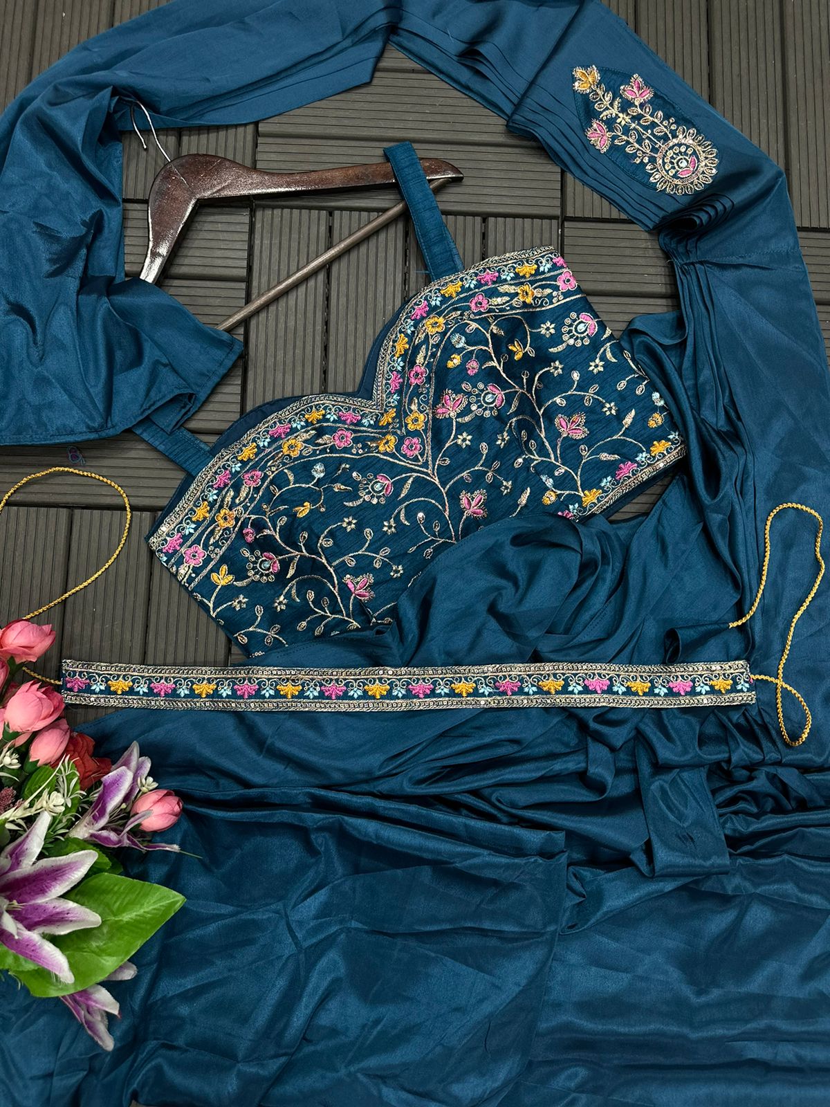 1 Minute Saree - Heavy Satin with Jalpari Jacket