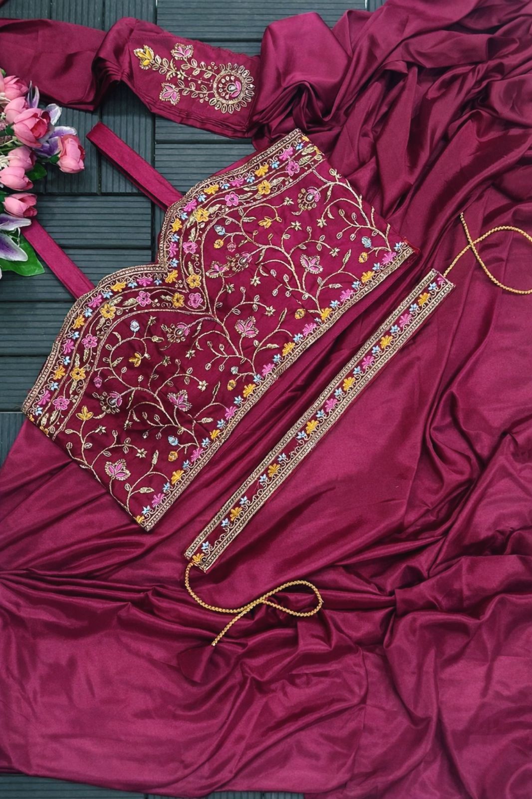 1 Minute Saree - Heavy Satin with Jalpari Jacket