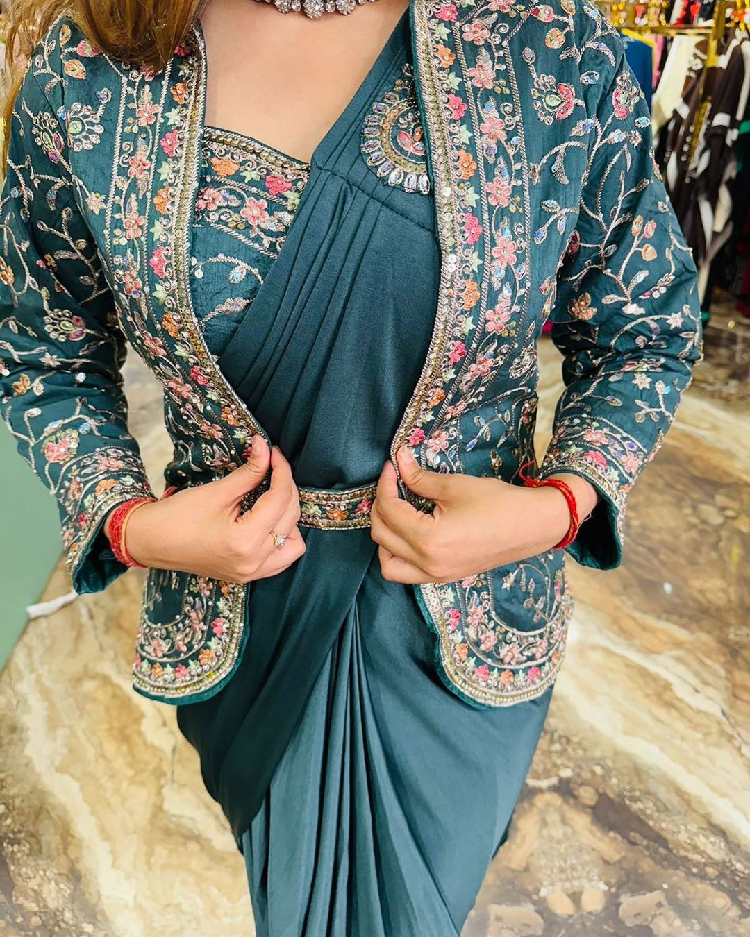 1 Minute Saree - Heavy Satin with Jalpari Jacket