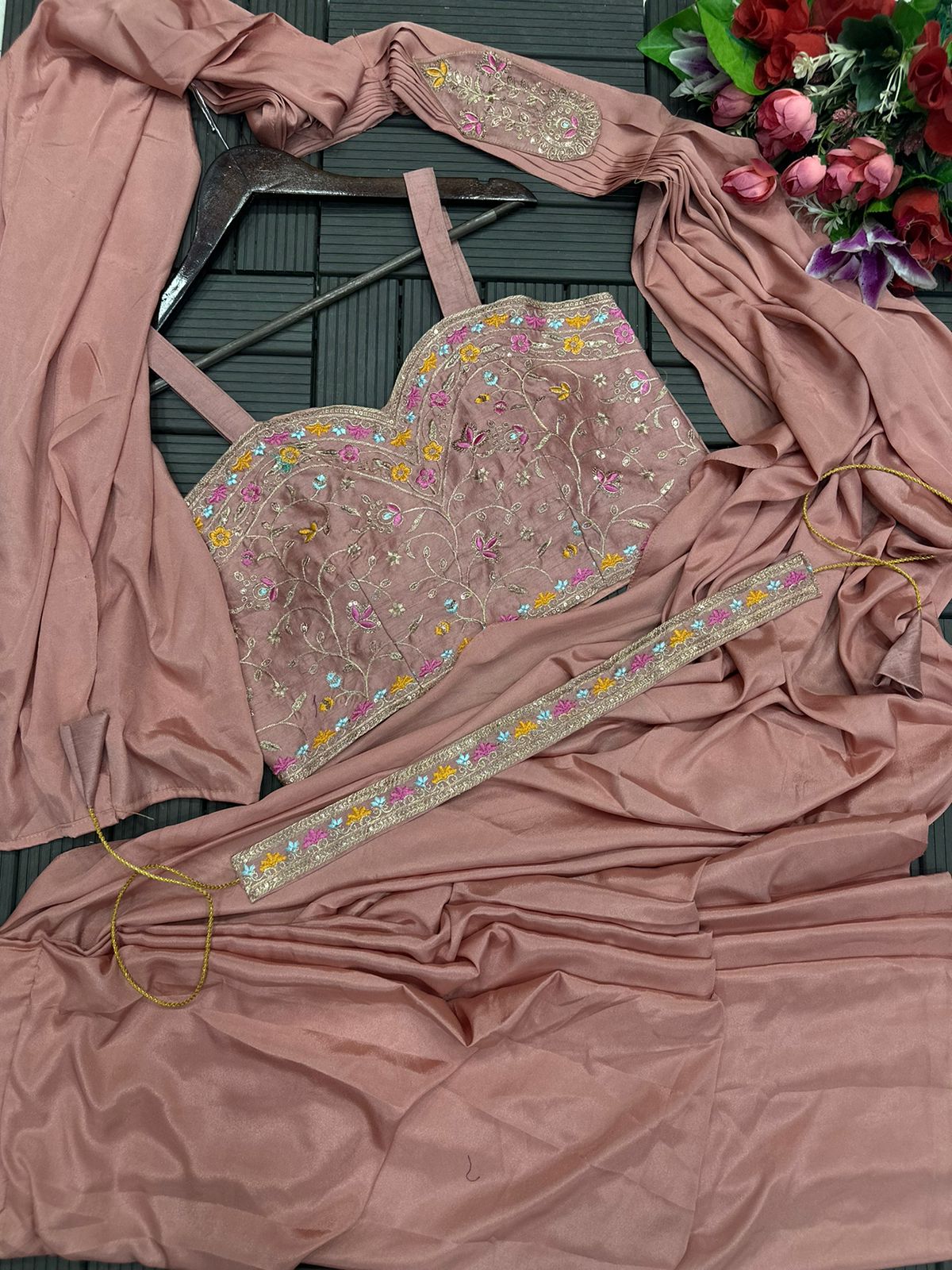 1 Minute Saree - Heavy Satin with Jalpari Jacket