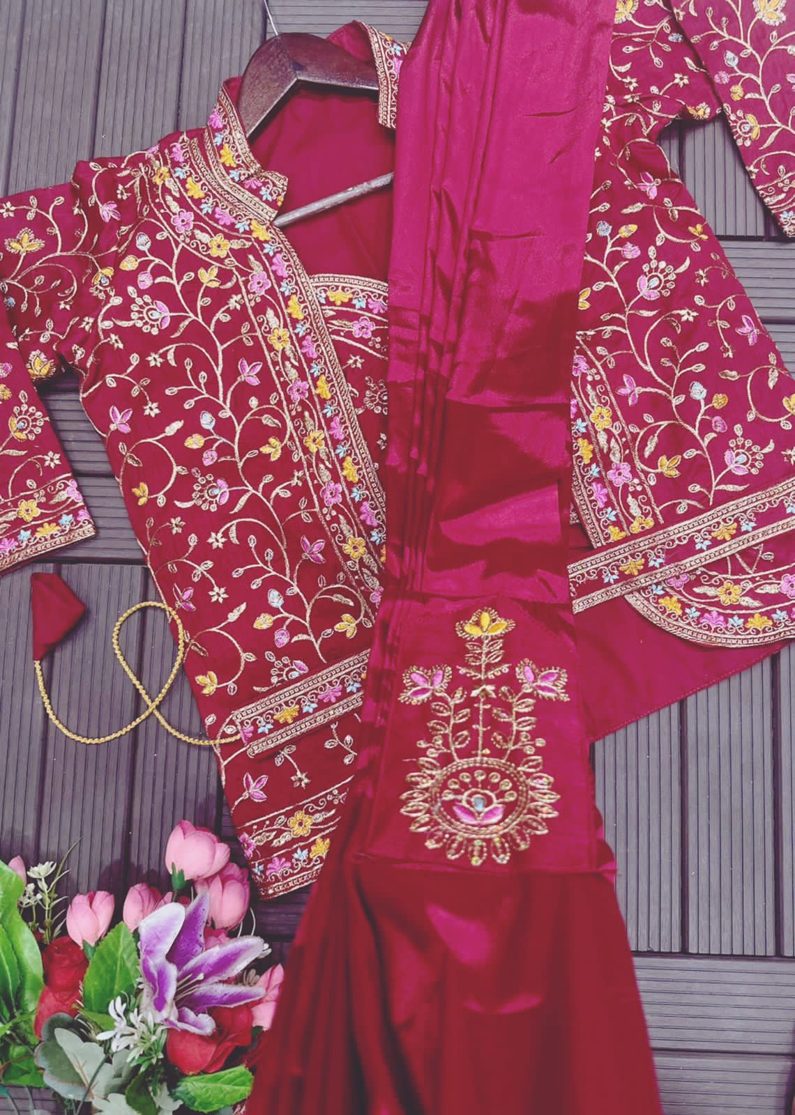 1 Minute Saree - Heavy Satin with Jalpari Jacket