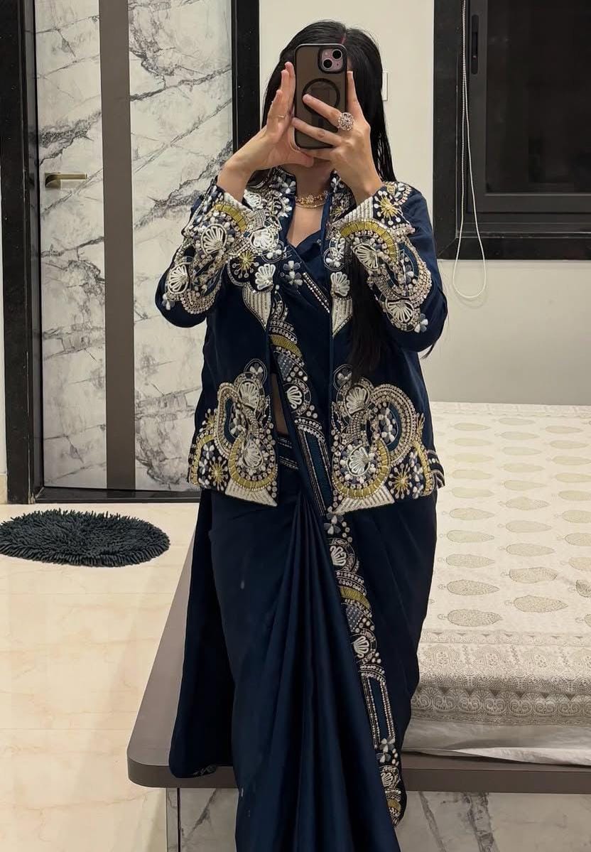 1 Minute Saree with Coat - Heavy Crep