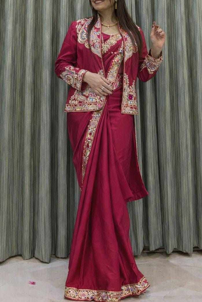 1 Minute Saree with Coat - Heavy Crep