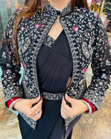 1 Minute Saree Ready To Wear with Full Coat - Heavy Rangoli - Black
