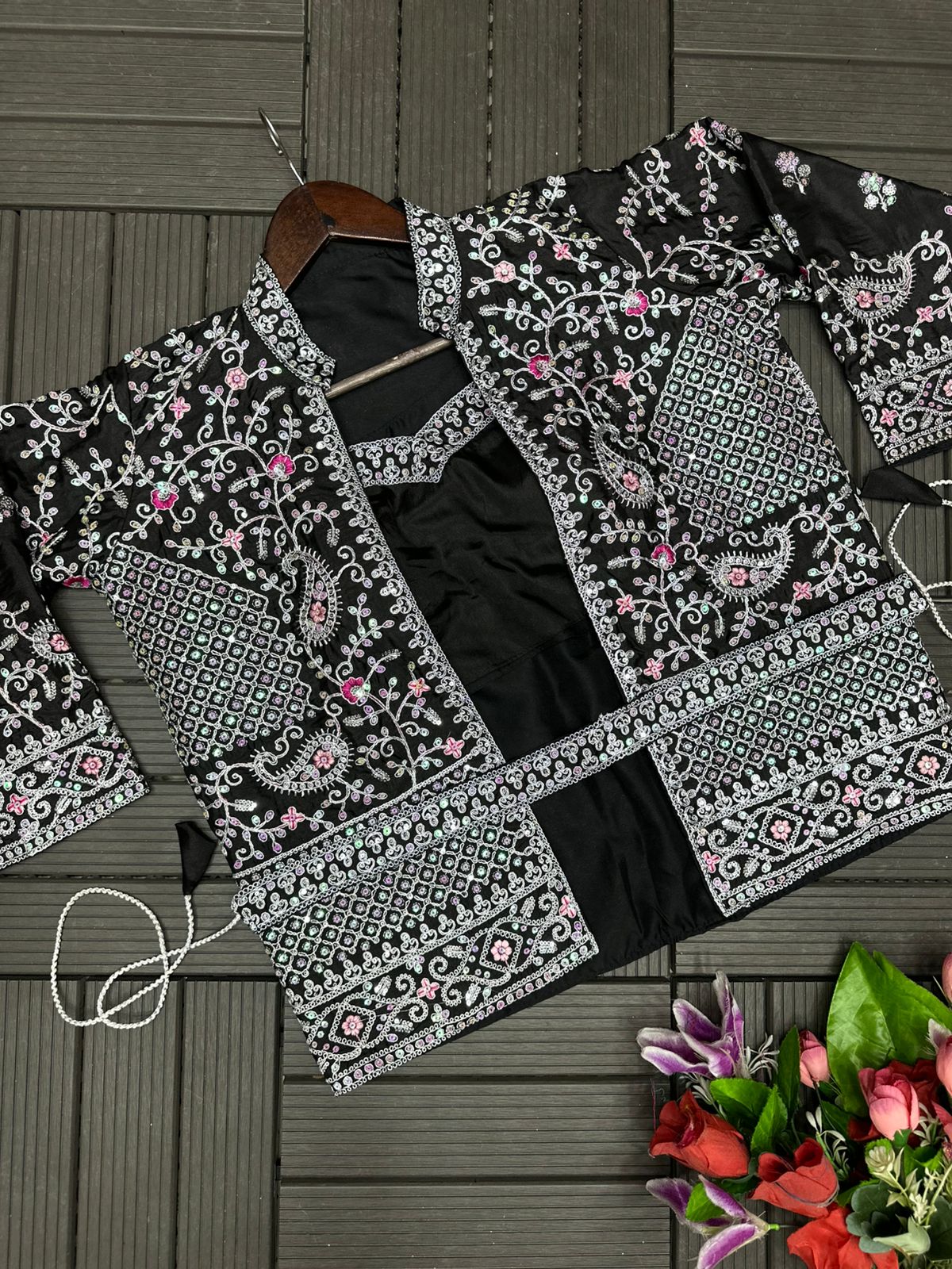 1 Minute Saree Ready To Wear with Full Coat - Heavy Rangoli