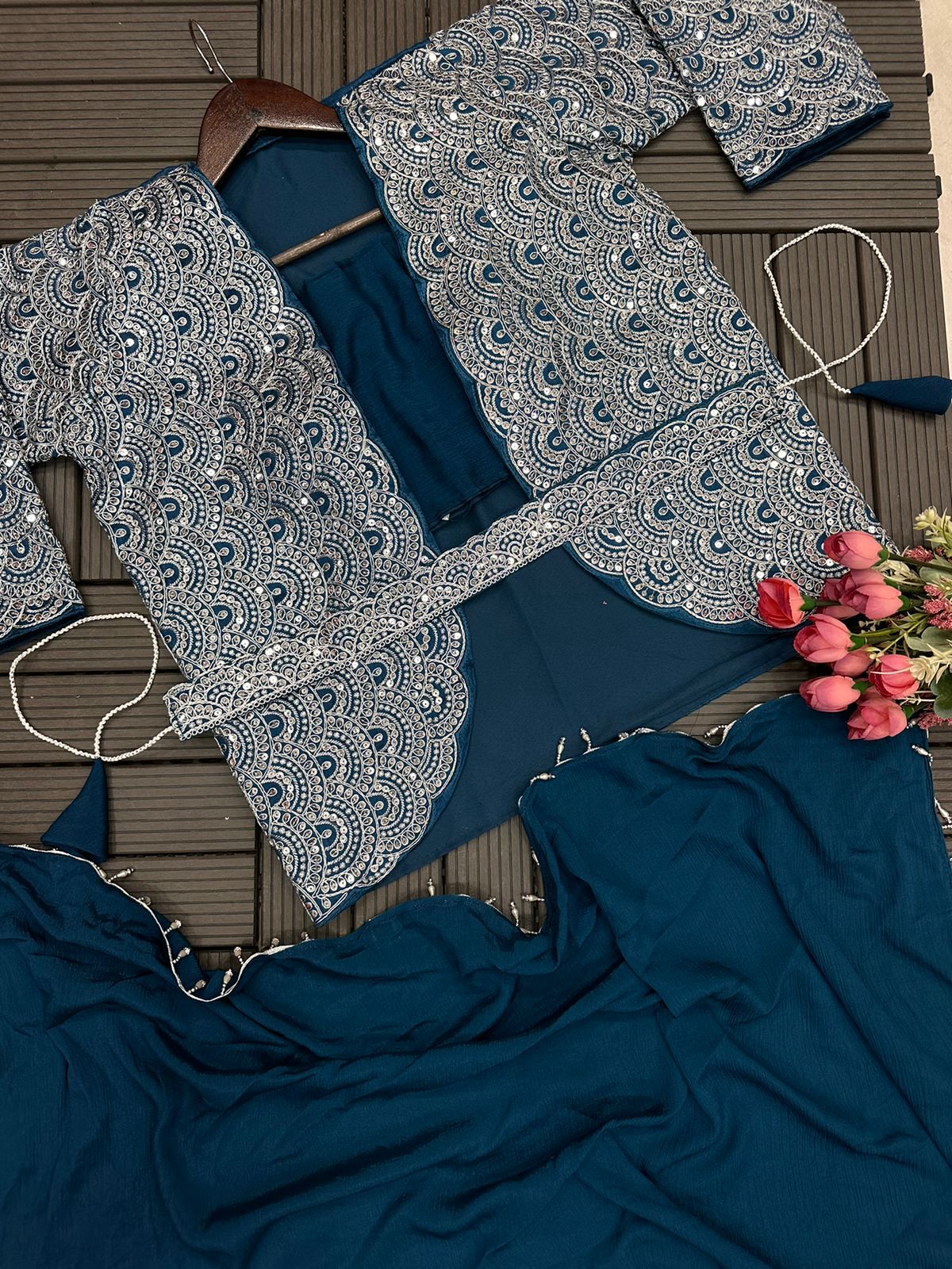 1 Minute Saree - Heavy Chinon with Fancy Moti Lace