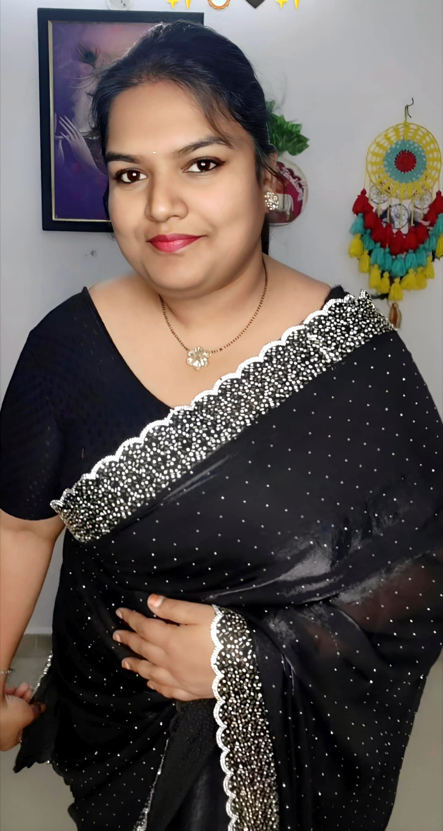 Space Silk Handwork Saree with Siroski Work