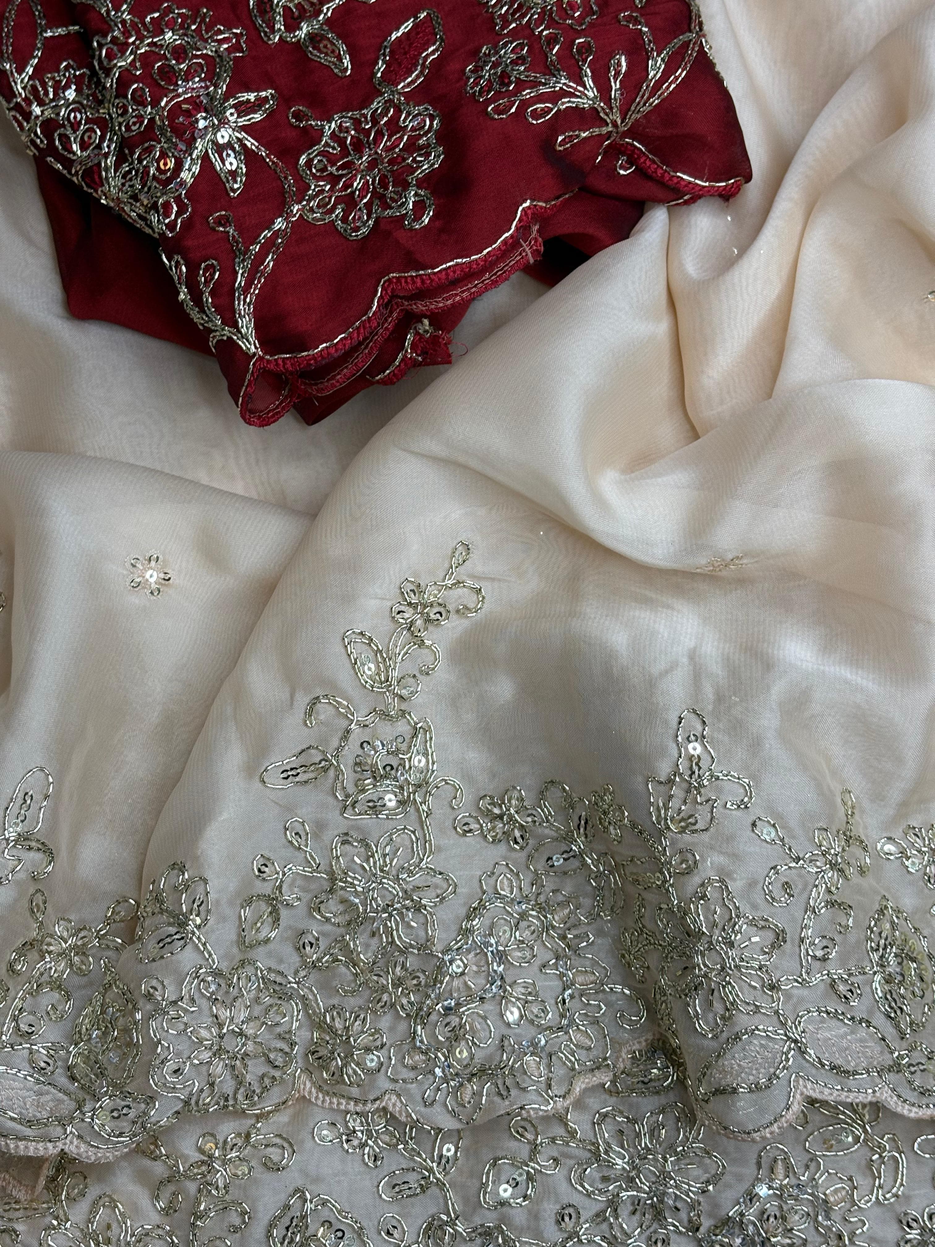 Rashmika Inspired Off-White Silk Saree