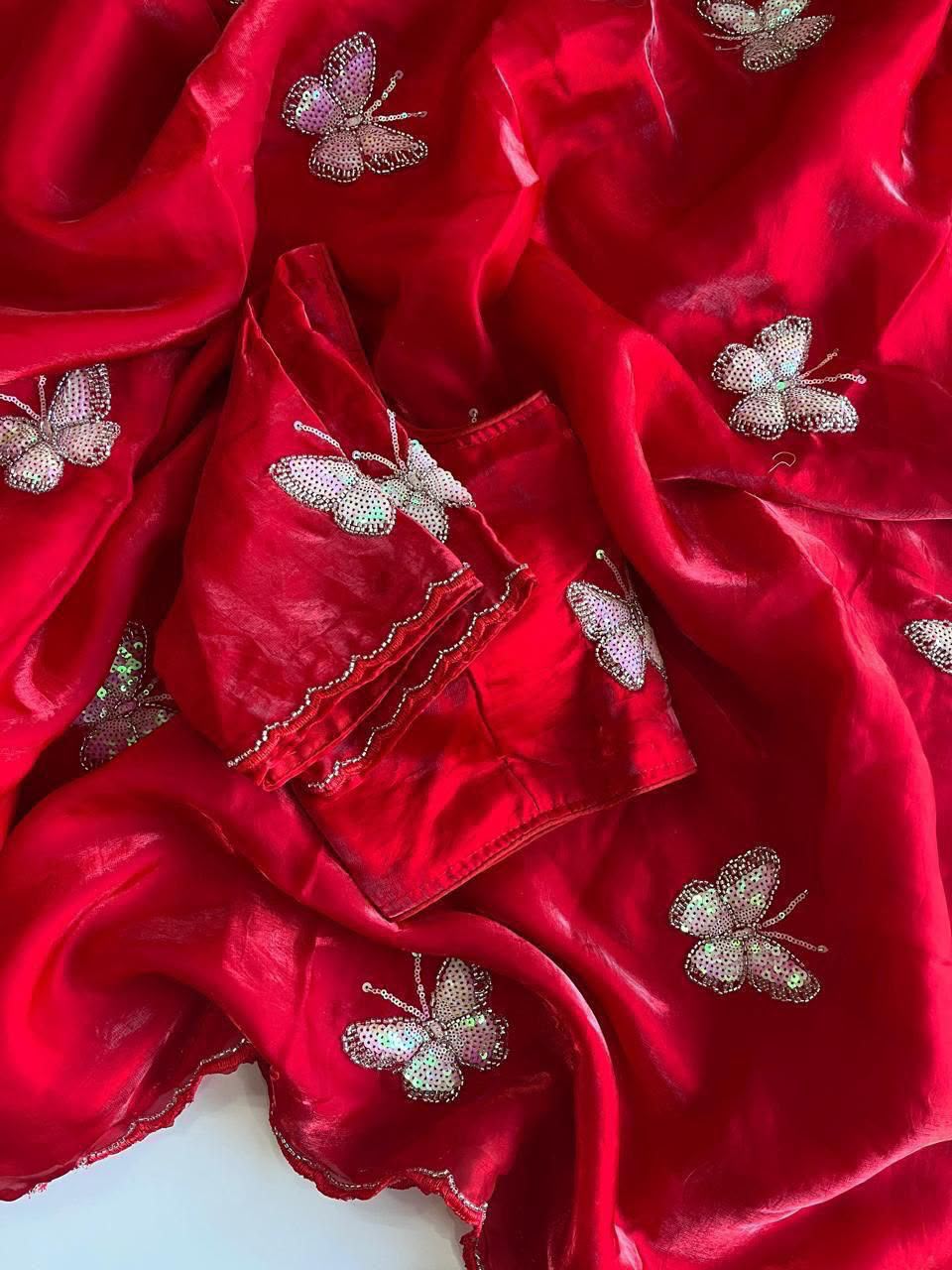 Space Silk Saree With Fancy Bead butterfly