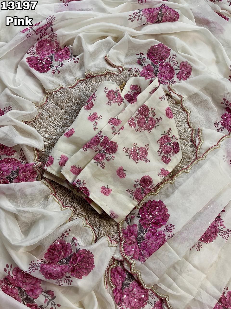 Designer Tebby Organza Floral Digital Prin