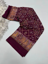 Ajrak satin mirror work saree