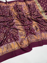 Ajrak satin mirror work saree