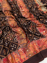 Ajrak satin mirror work saree