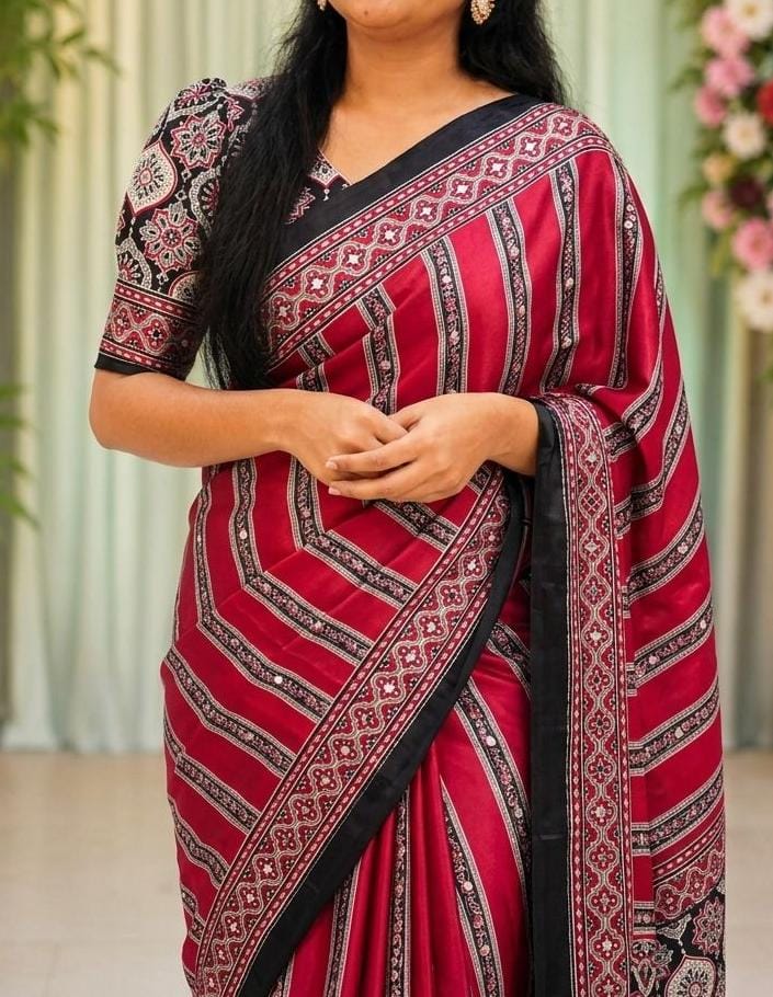 AJRAKH MIRROR saree