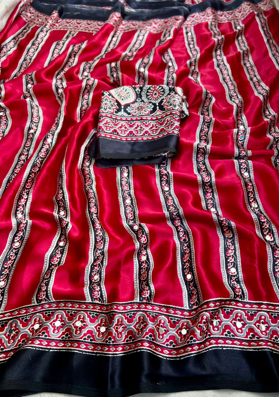 AJRAKH MIRROR saree