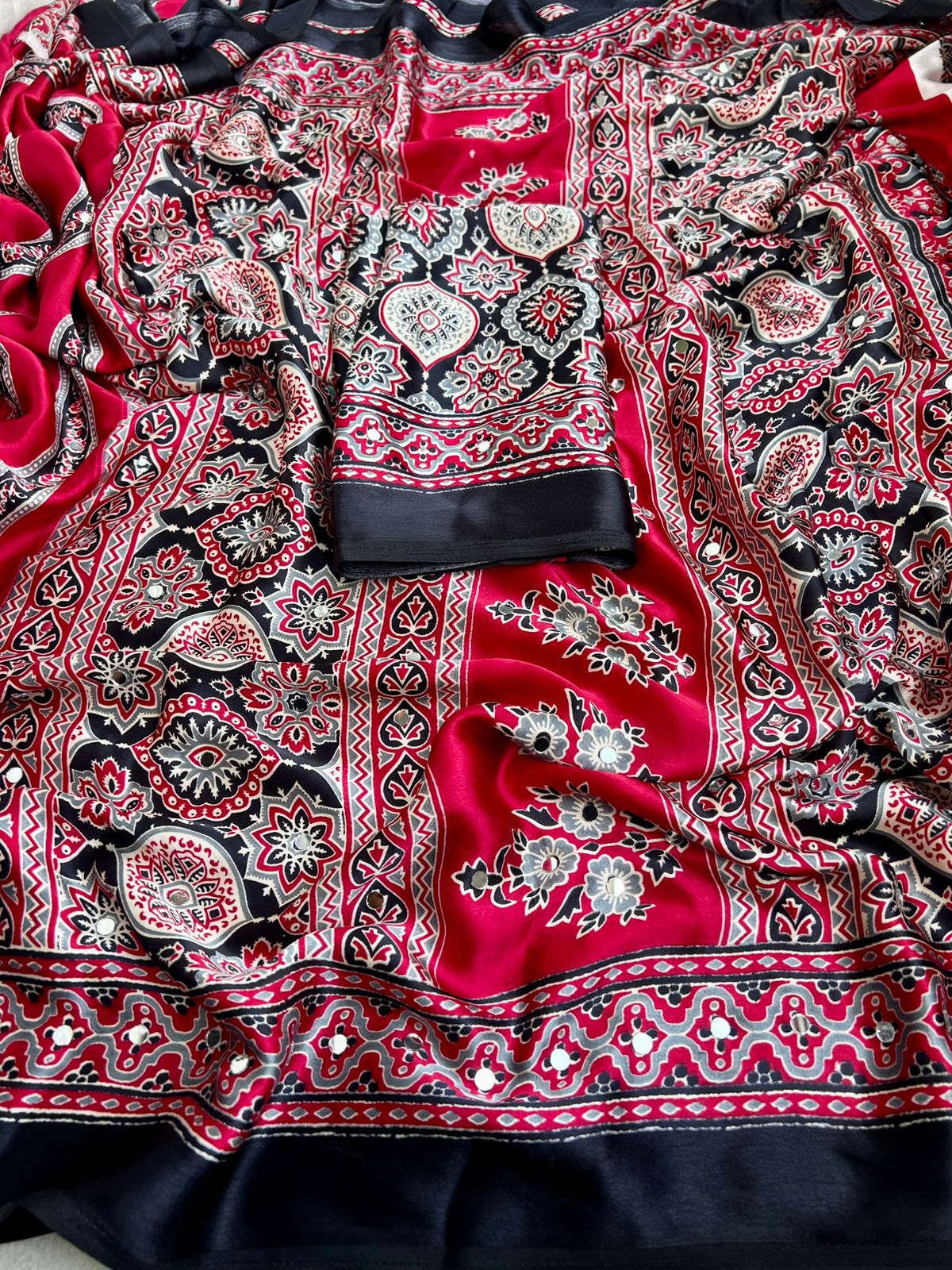 AJRAKH MIRROR saree