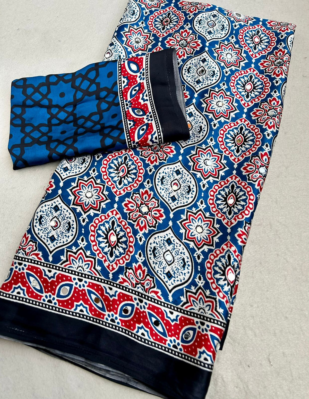 AJRAKH MIRROR saree