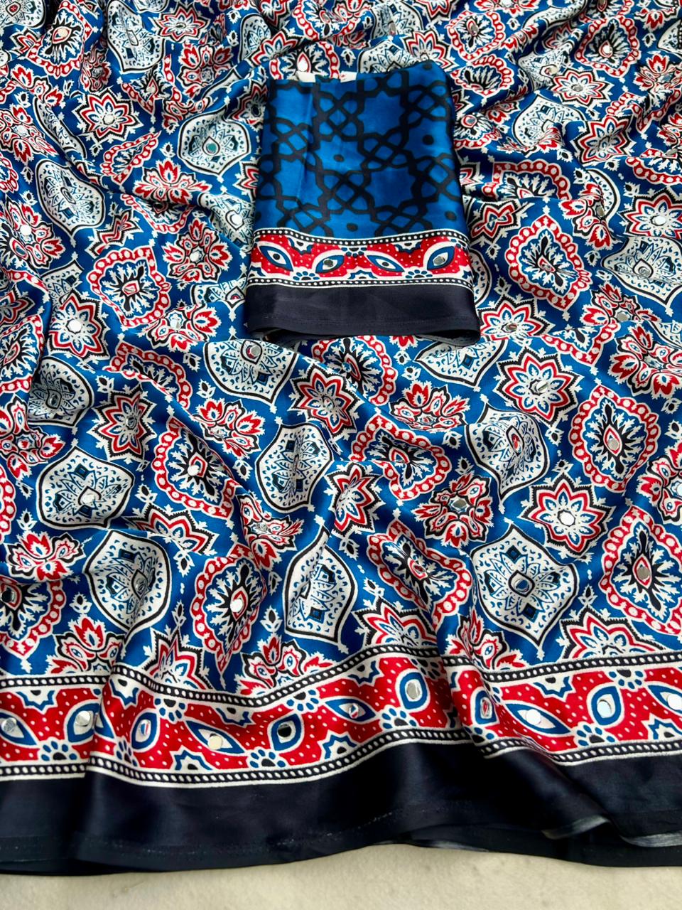 AJRAKH MIRROR saree