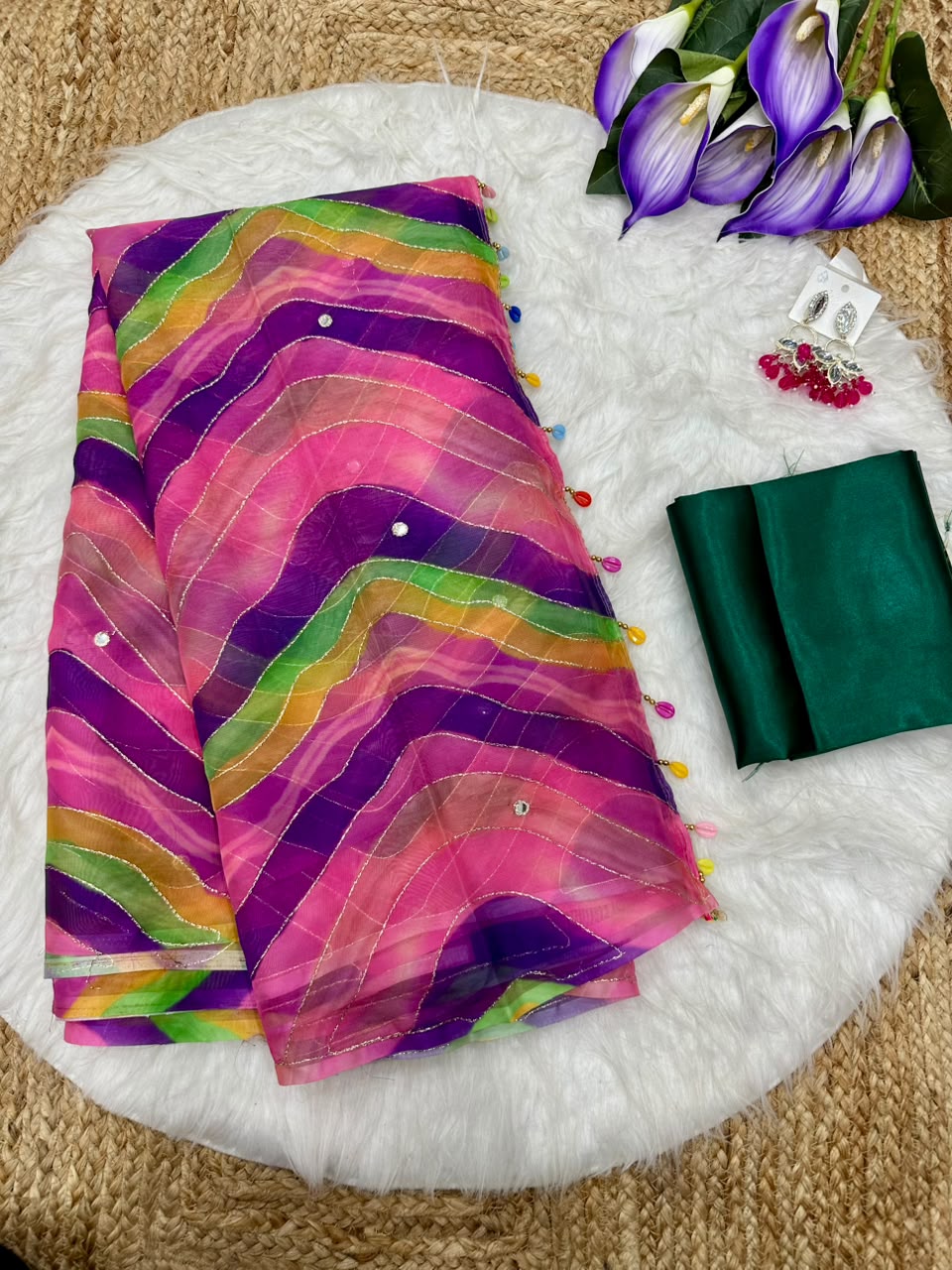 Multi colour tabi silk with real mirror