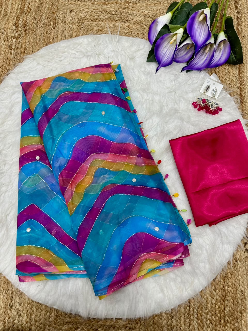 Multi colour tabi silk with real mirror
