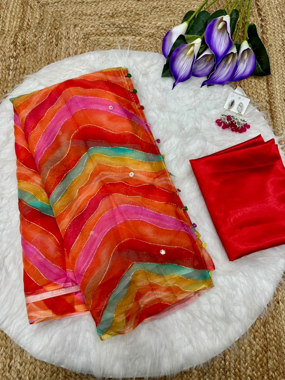 Multi colour tabi silk with real mirror