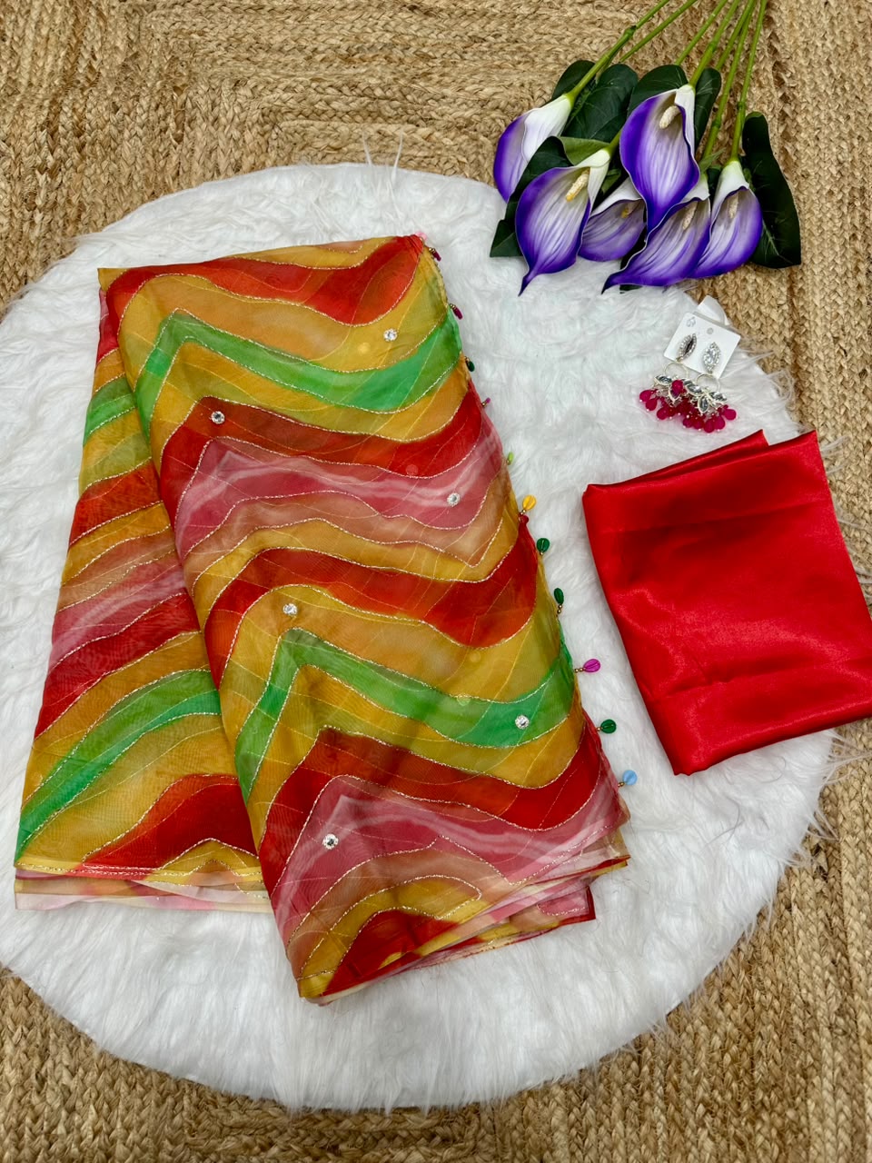 Multi colour tabi silk with real mirror