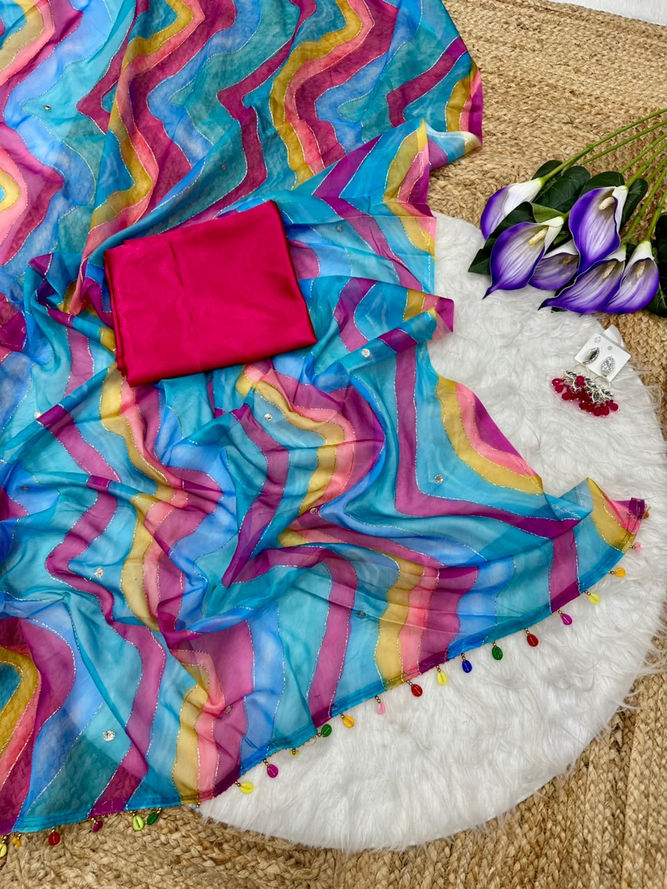 Multi colour tabi silk with real mirror