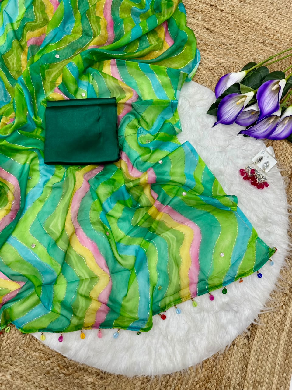 Multi colour tabi silk with real mirror