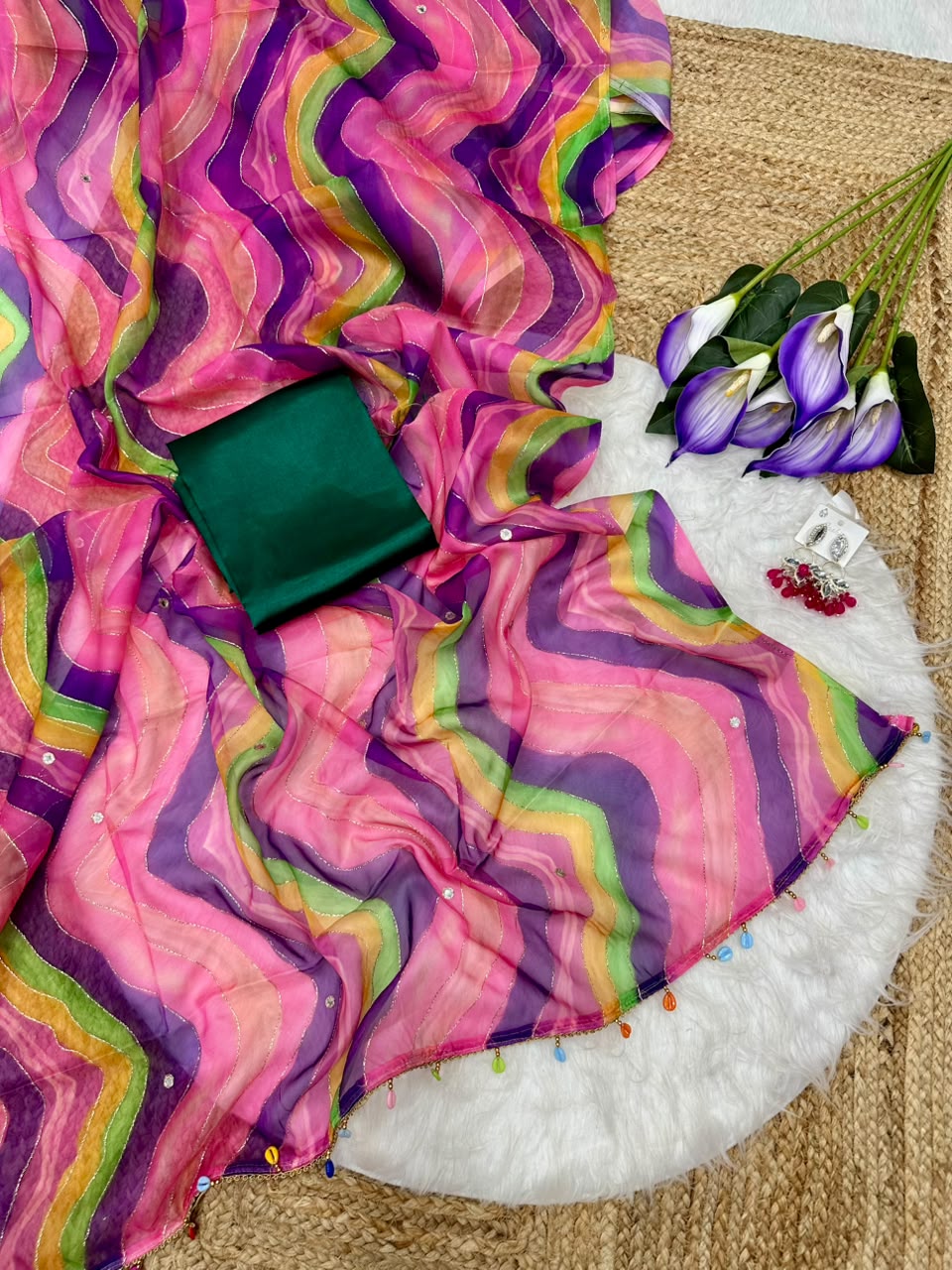 Multi colour tabi silk with real mirror